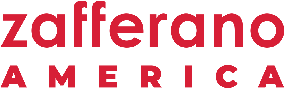 A red and white logo for zafferano america