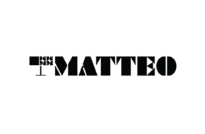A black and white logo for matteo on a white background