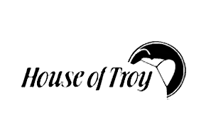 A black and white logo for a company called house of troy
