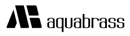 A black and white logo for aquabrass on a white background.