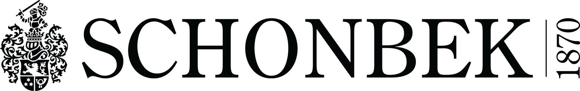 A black and white logo for the company schonbek
