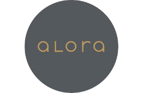 A gray circle with the word alora on it