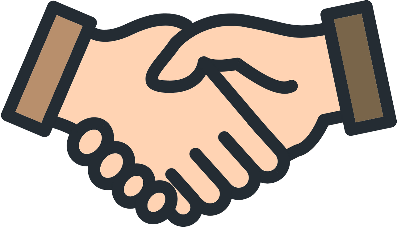 A handshake between two people on a white background.