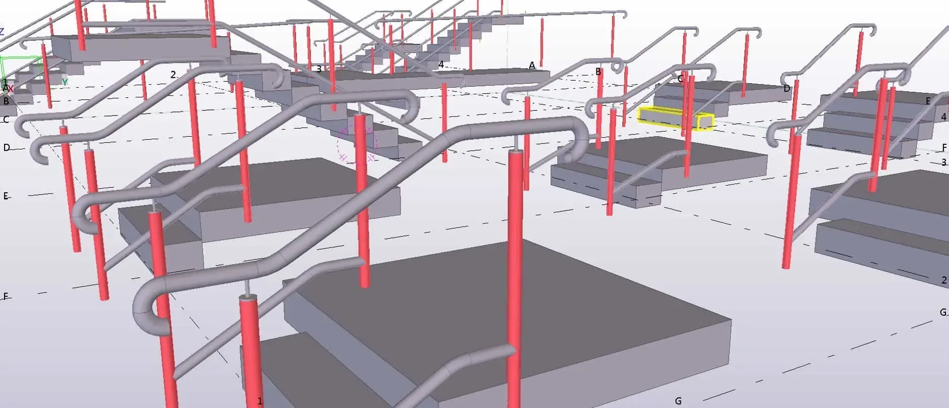 A Computer Generated Image Of A Set Of Stairs With Red Railings — BM Steel Fabrication In Forster, NSW