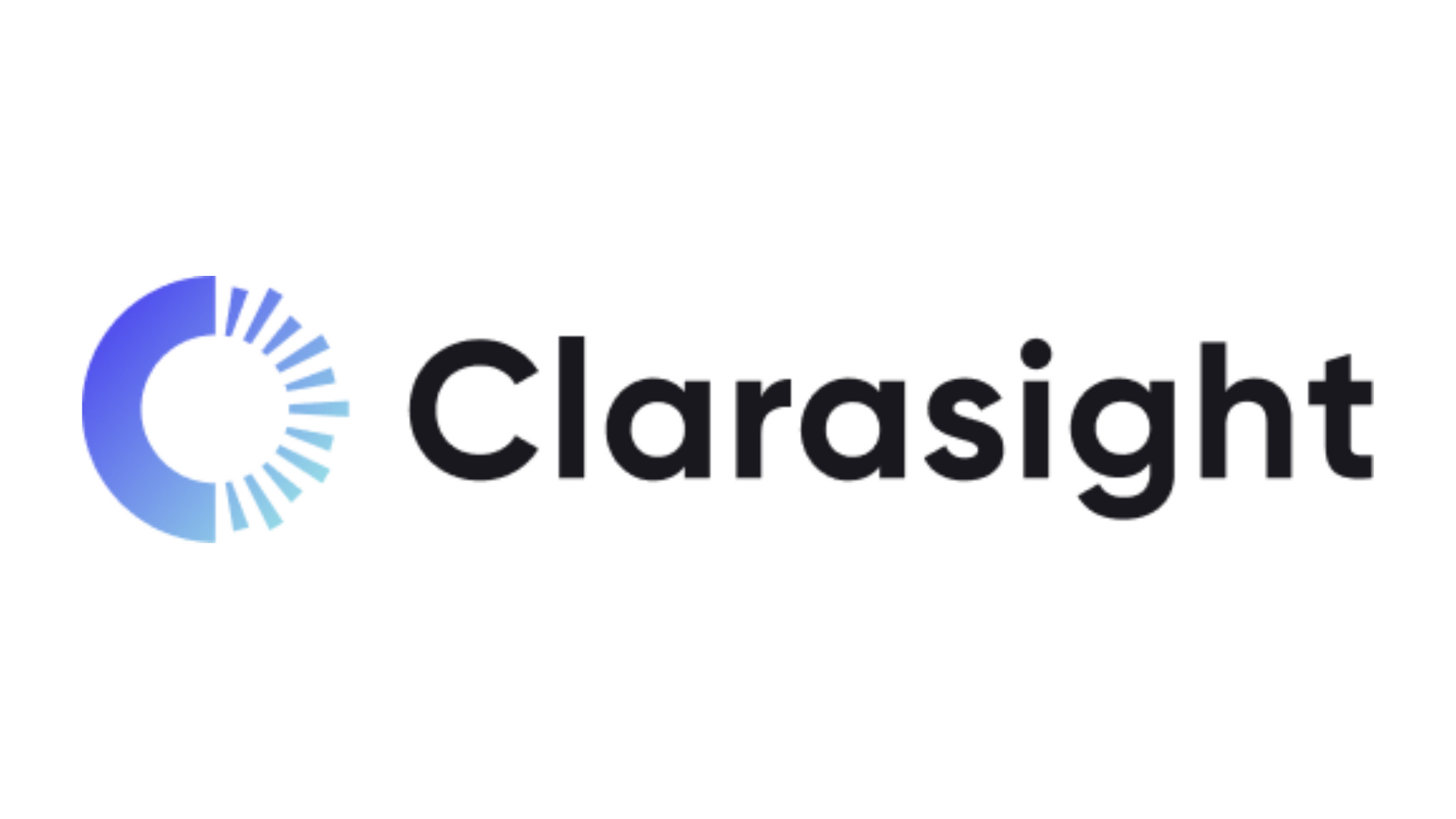 The logo for clarasight is a blue and black logo with a circle in the middle.