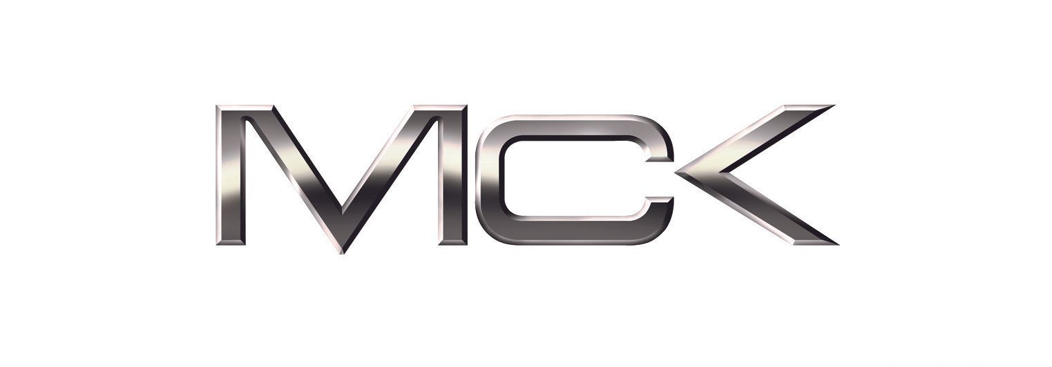 A close up of a mck logo on a white background.