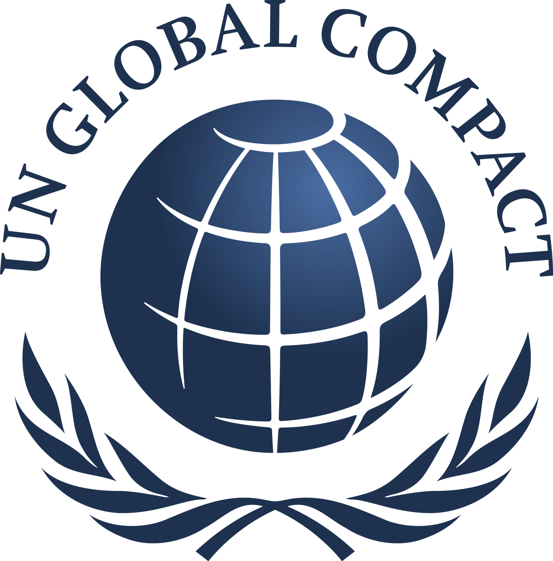 A logo for un global compact with a globe and laurel wreath