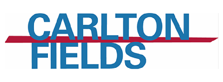 A blue and red logo for carlton fields
