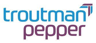 The troutman pepper logo is blue and purple on a white background.