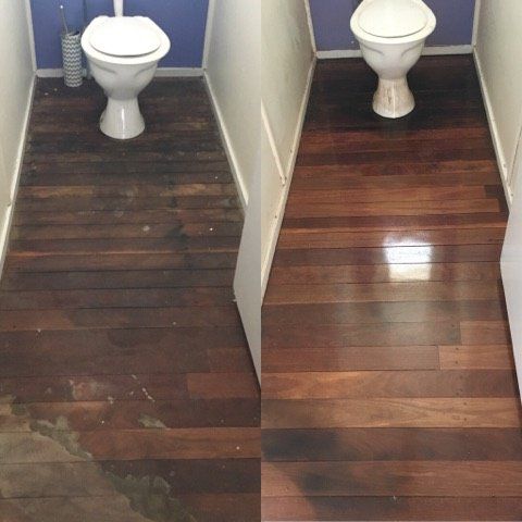 sanded and polished toilet floor