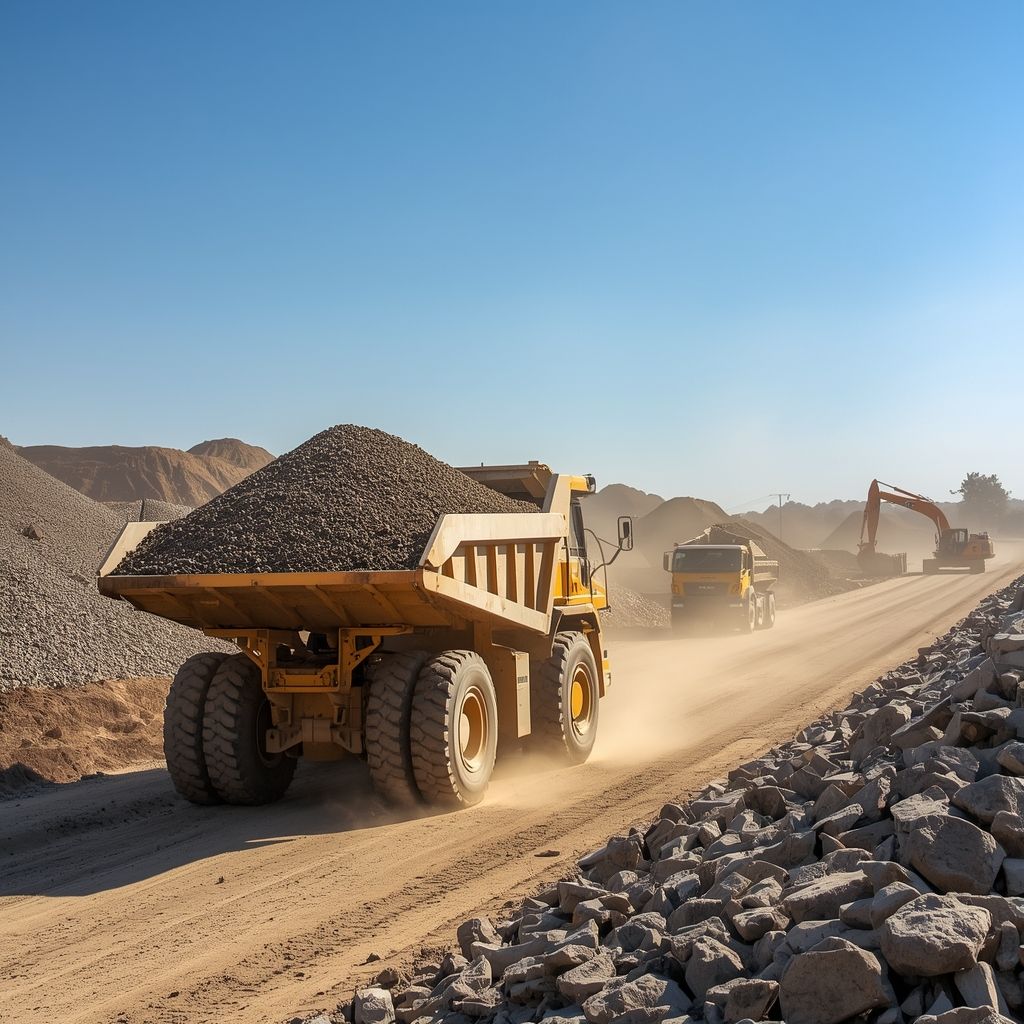 A teal semi-truck driving down a paved road under a blue sky with trees.