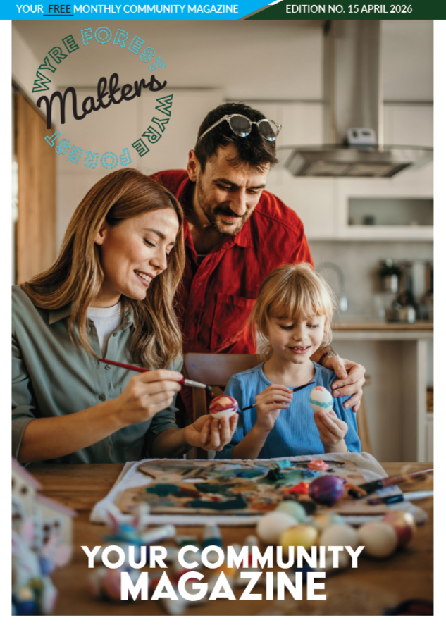 Front cover of Wyre Forest Matters Magazine April 2026, featuring a family decorating Easter eggs.