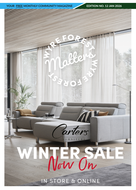 Front cover Wyre Forest Matters Magazine January 2026, featuring the Carters Furniture Winter Sale.