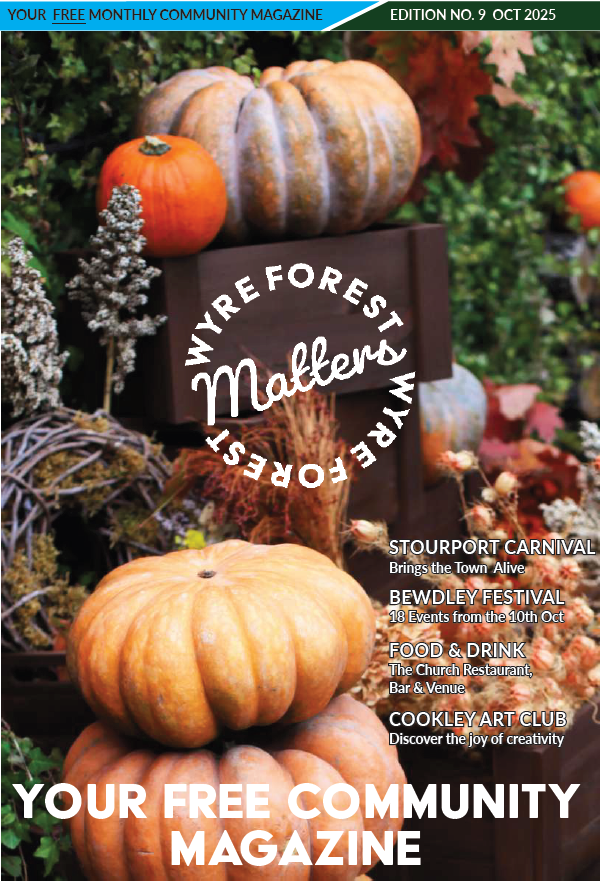 Cover for issue 9 of Wyre Forest Matters Magazine - an autumnal scene with freshly picked pumpkins.