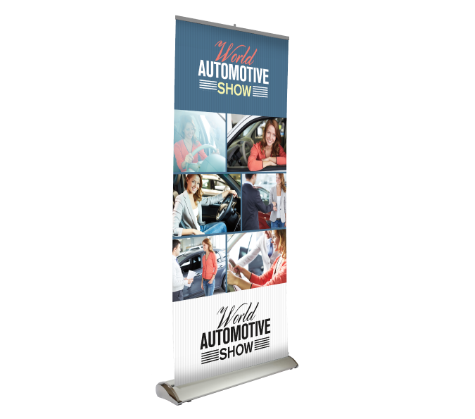 A roll up banner for the world automotive show.