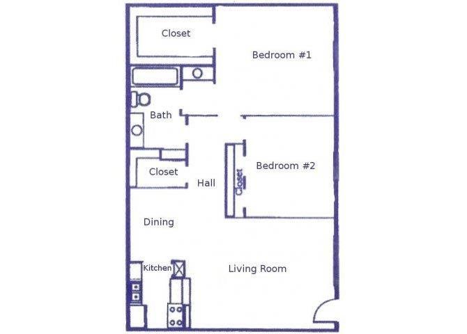 2 Bed, 1 Bath, 880 Sq. Ft.