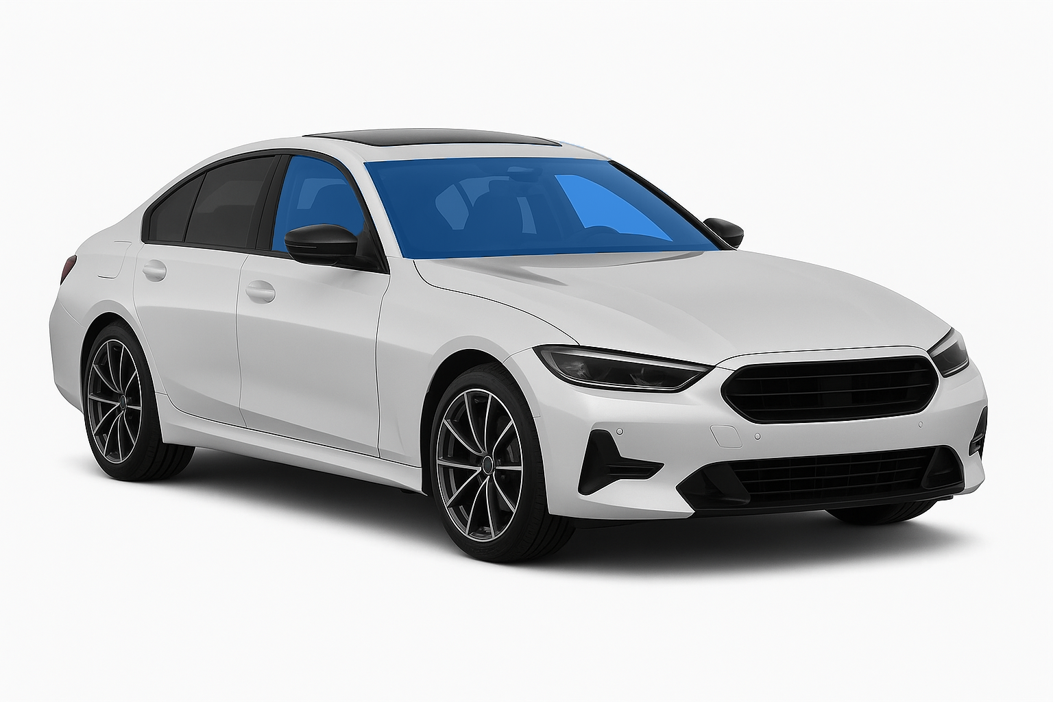 A white car on a white background.