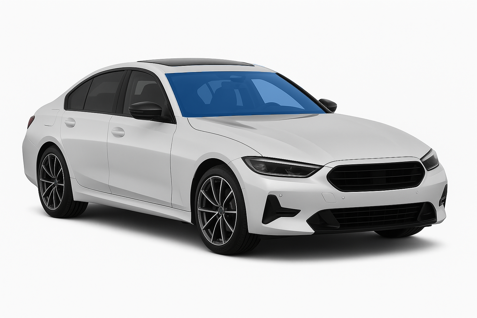 A white car on a white background.