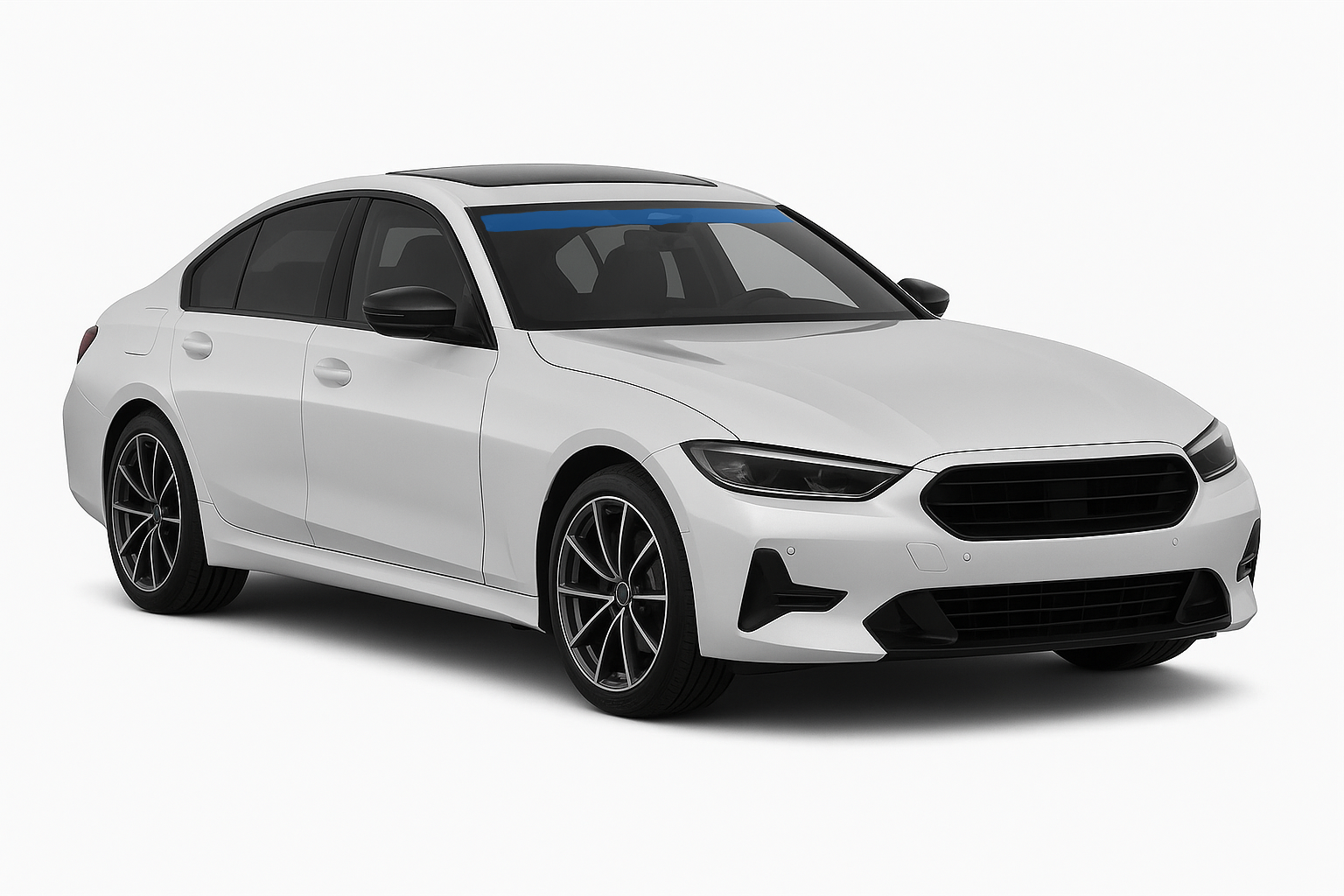A white car on a white background.