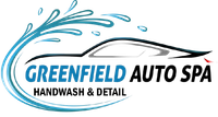 A logo for greenfield auto spa handwash and detail.