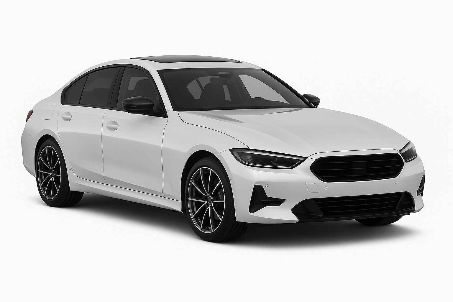 A white car on a white background.