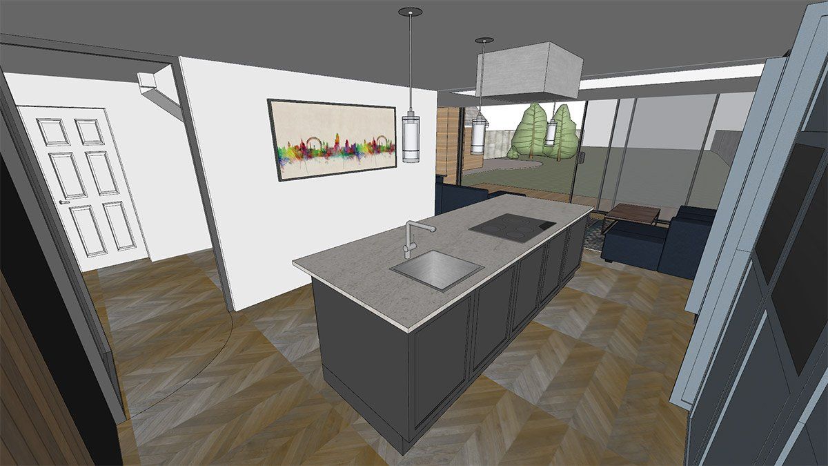 virtual view of kitchen island