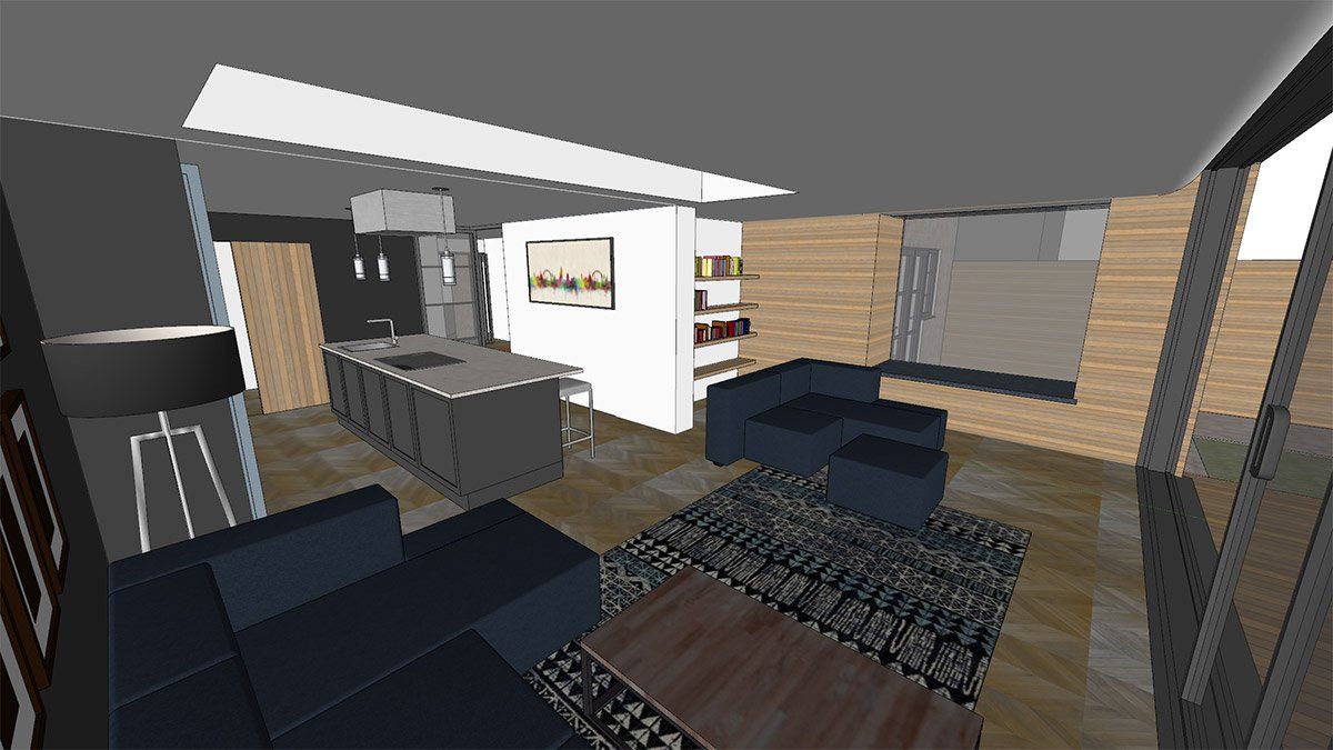 virtual view of kitchen and sitting area