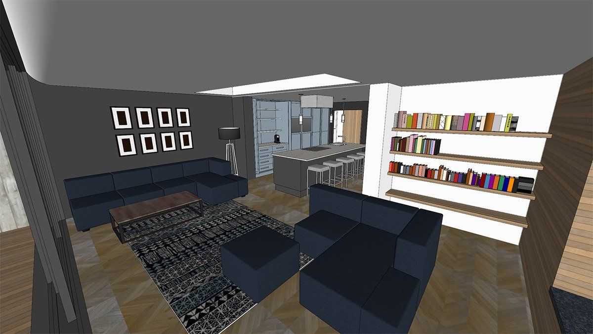 virtual view of kitchen and sitting area