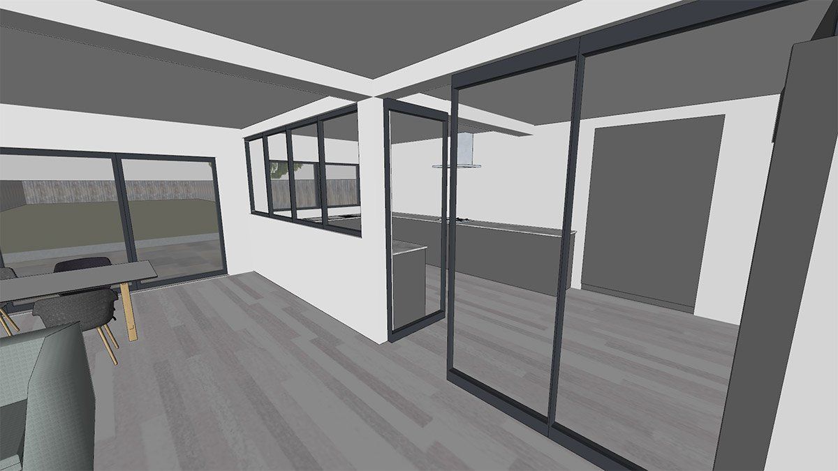 virtual view of kitchen from living room