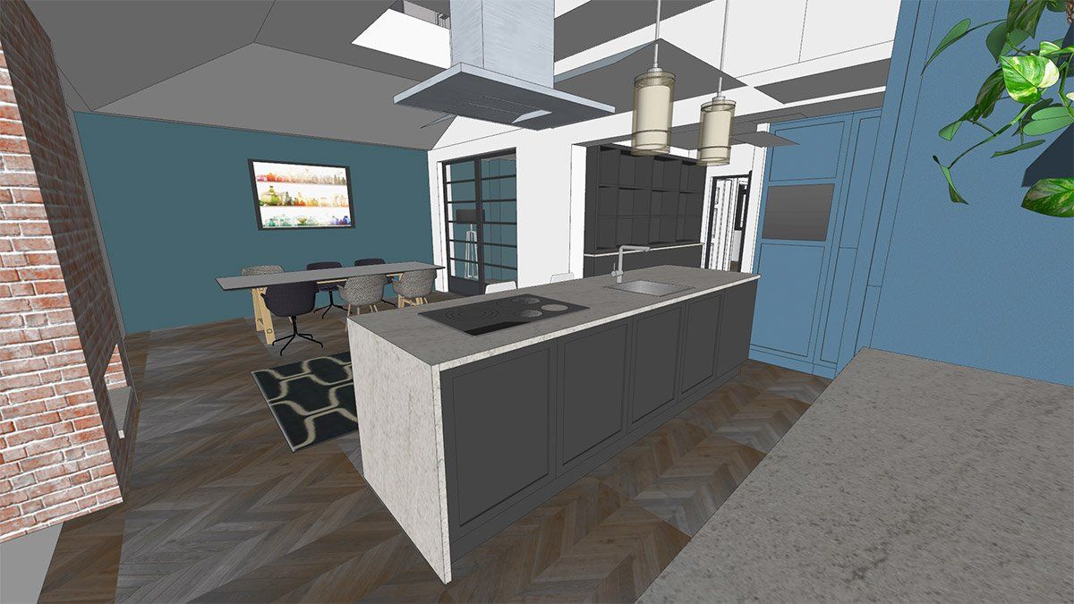 virtual view of kitchen island
