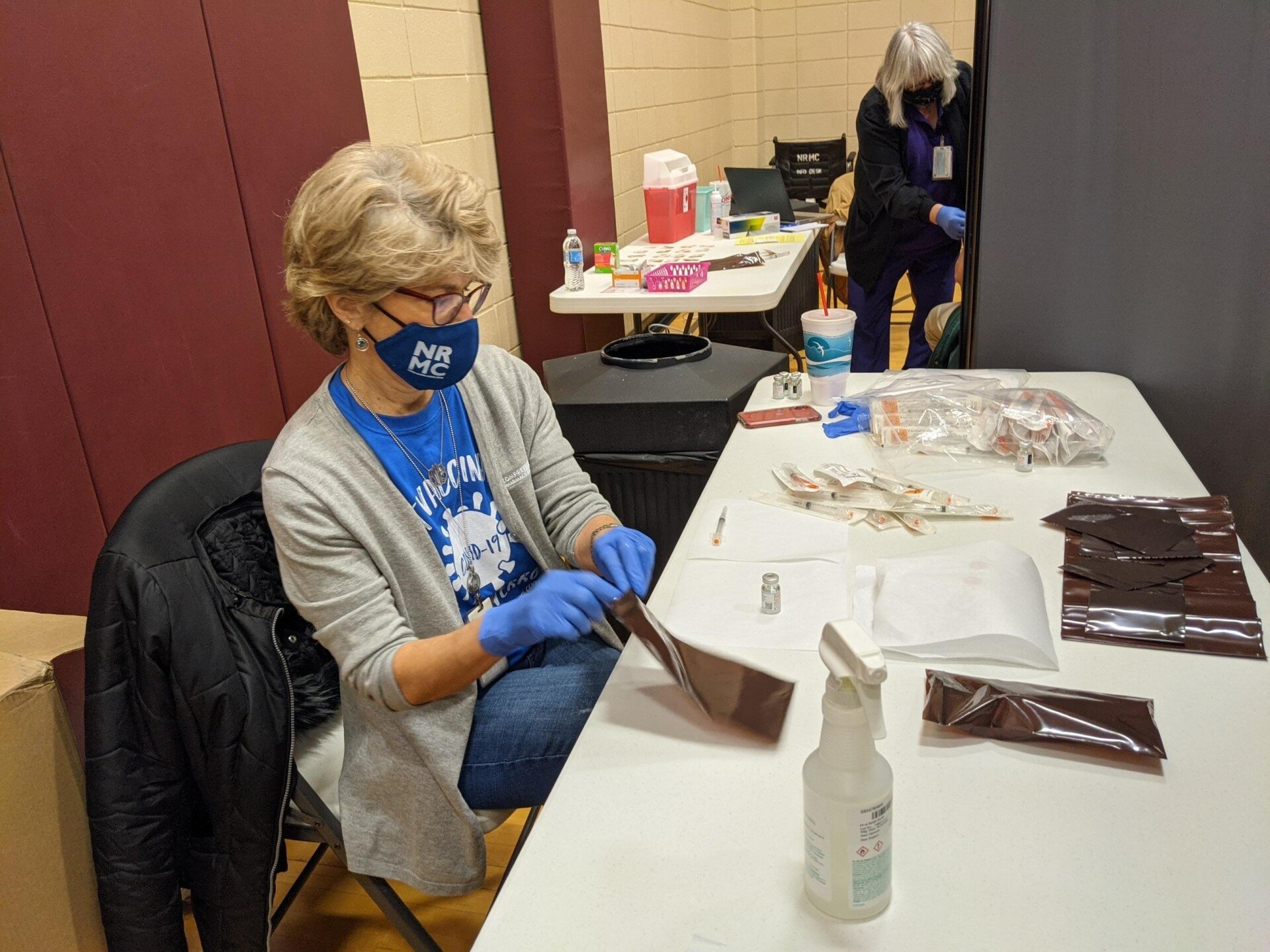 Jodee Mashek, PharmD, Director of Pharmacy at NRMC, prepares ready to use dose syringes of Moderna vaccine  at the January 30 mass vaccine clinic hosted by Nevada Regional Medical Center.