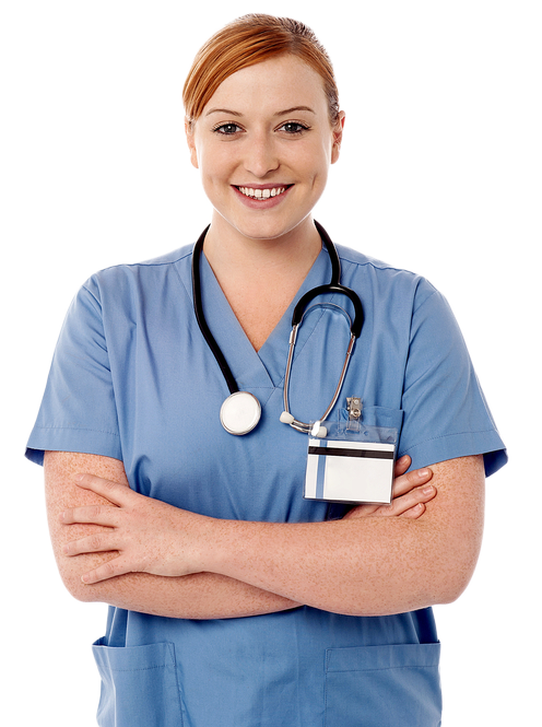 smiling nurse with arms folded