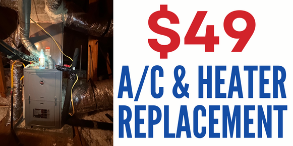 HVAC unit with ductwork; text: 