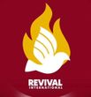 A logo for revival international with a dove and flames