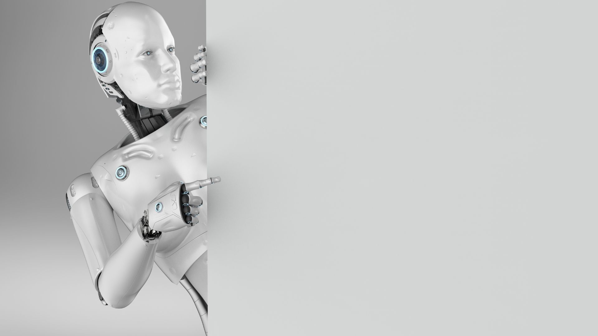 Robot holding a blank white sign.