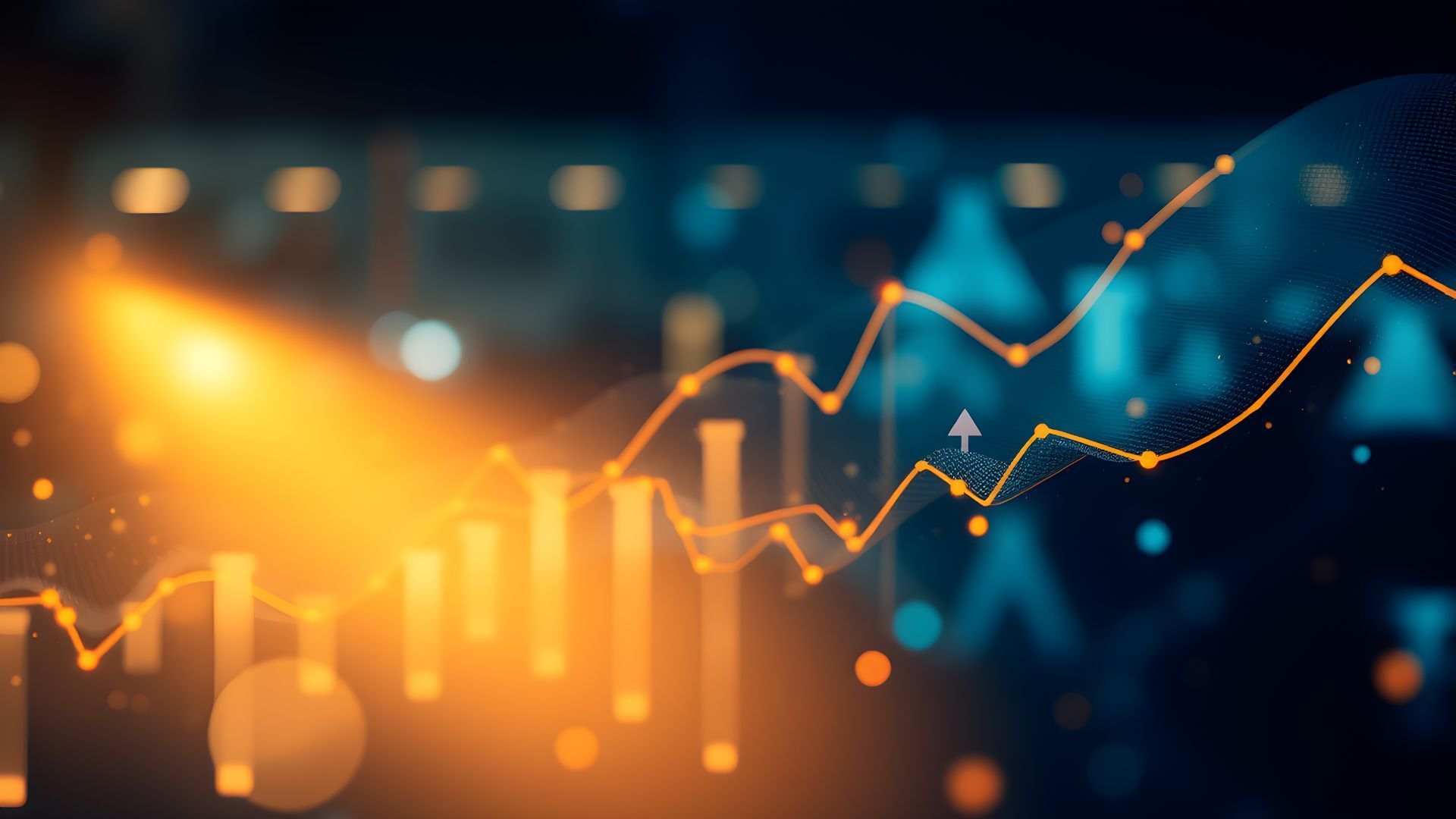 Financial data chart with upward trend in gold and blue hues.