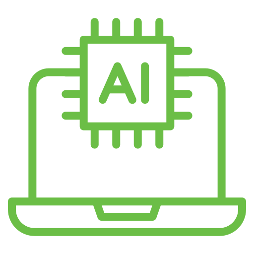 Green laptop with a chip labeled 