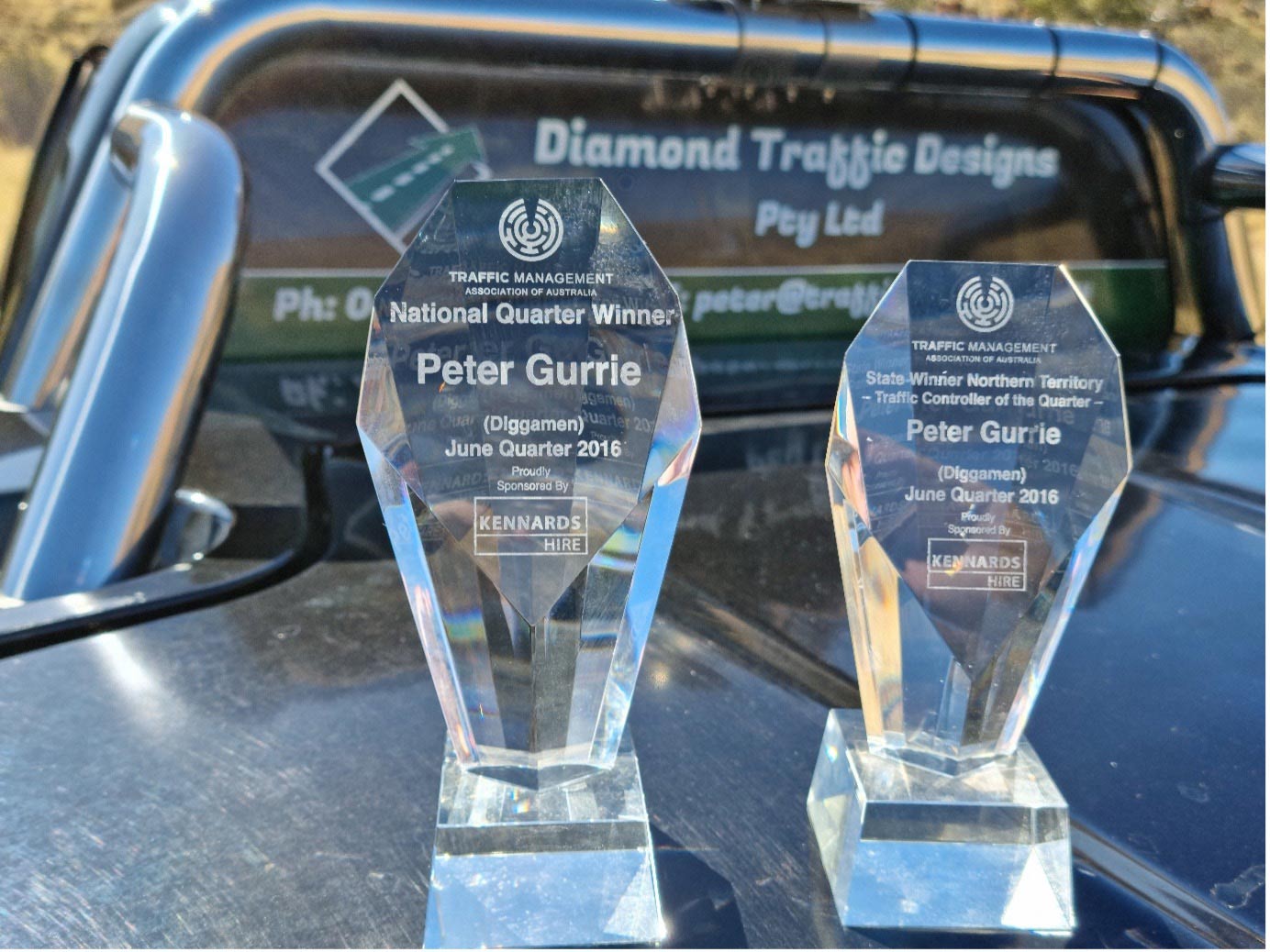 Peter Gurrie With Traffic Management Plaque Awards — Diamond Traffic Designs In Alice Springs NT