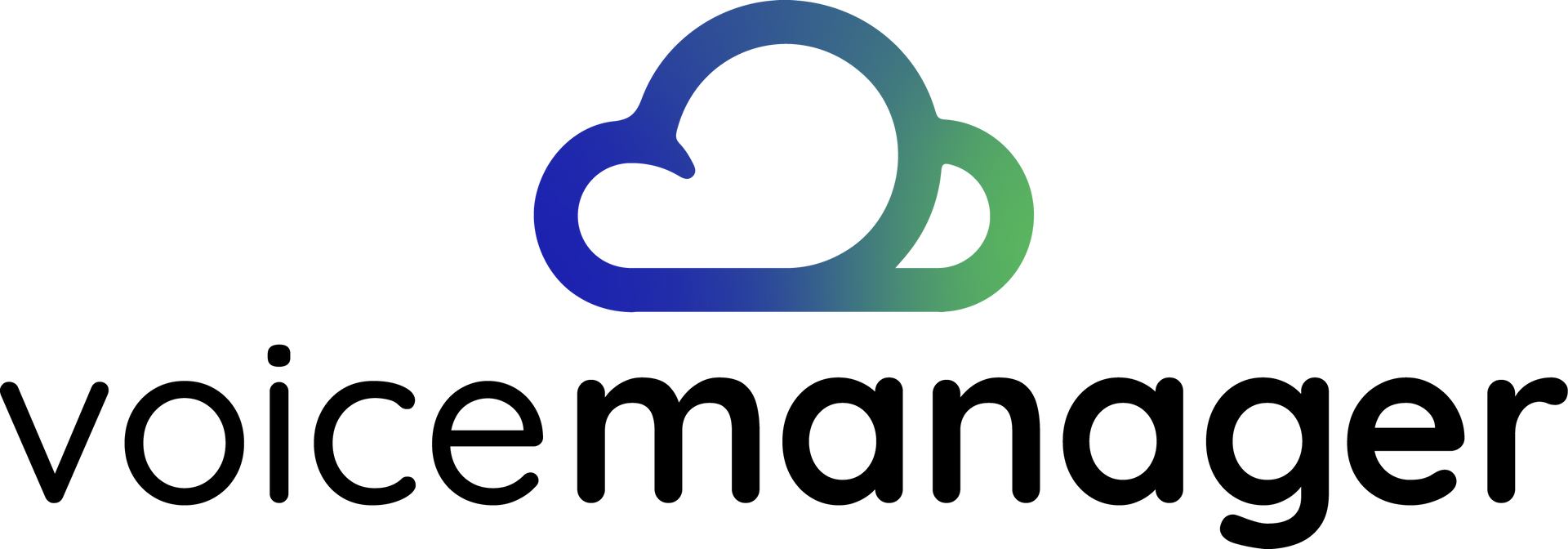 Um logotipo para o voicemanager com uma nuvem no meio.