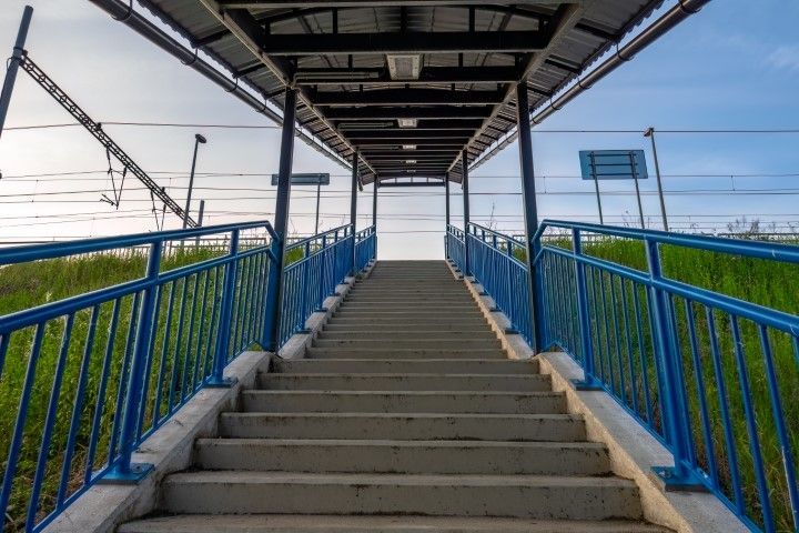 Covered staircase leading to train station