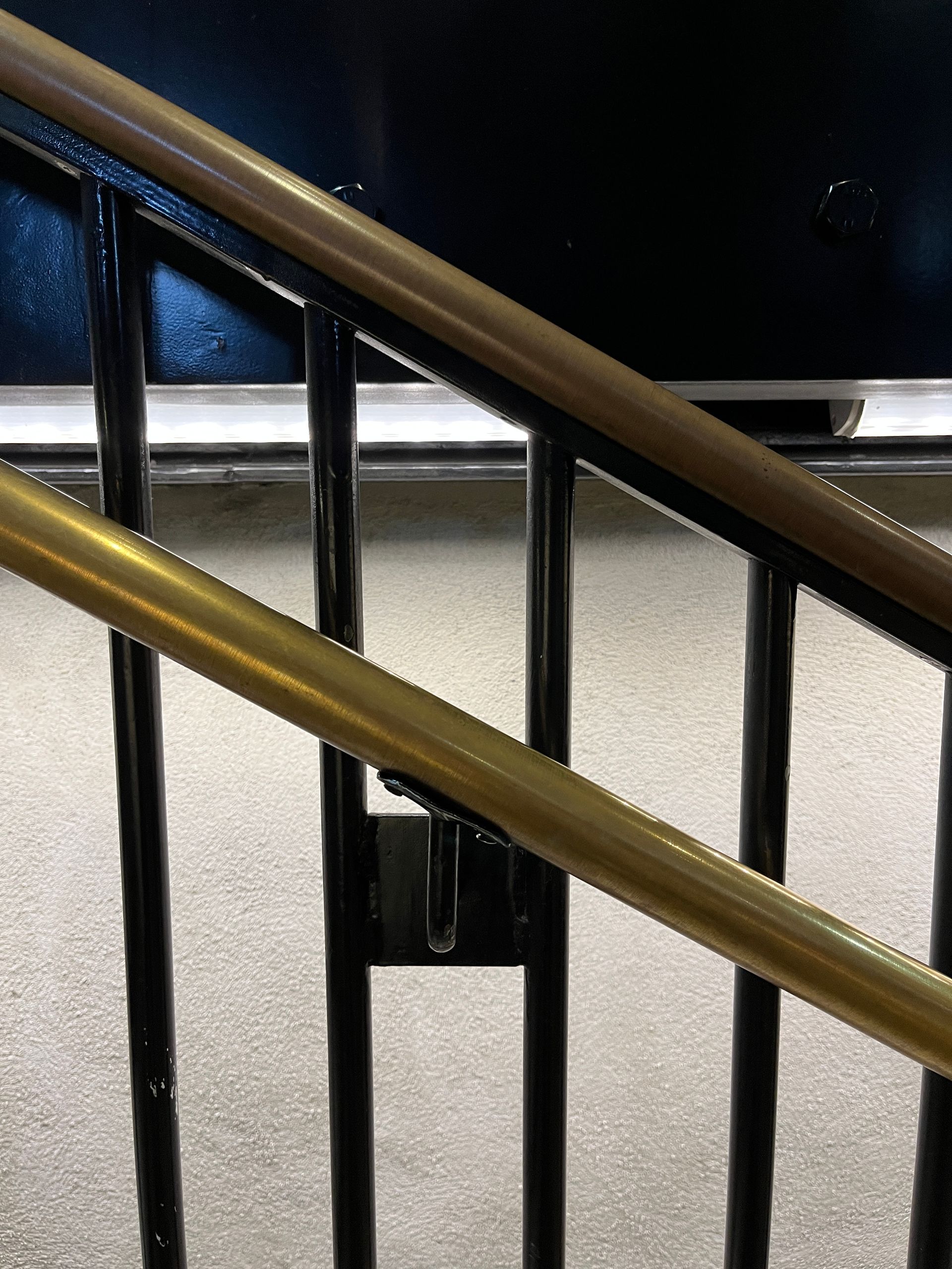 close up of metal handrail on staircase