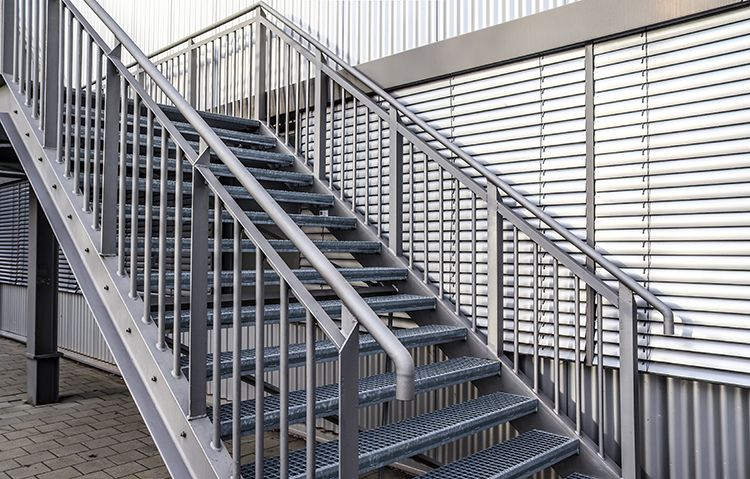 steel industrial stairs with serrated tread