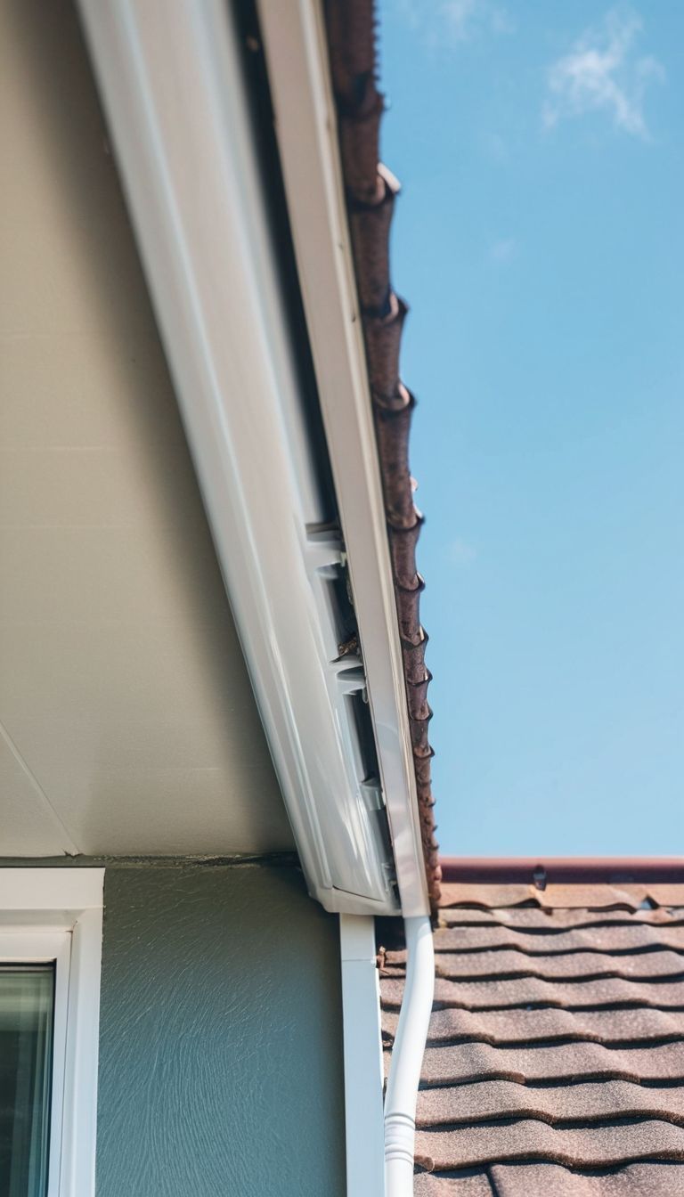 A close up of a gutter on the side of a house.