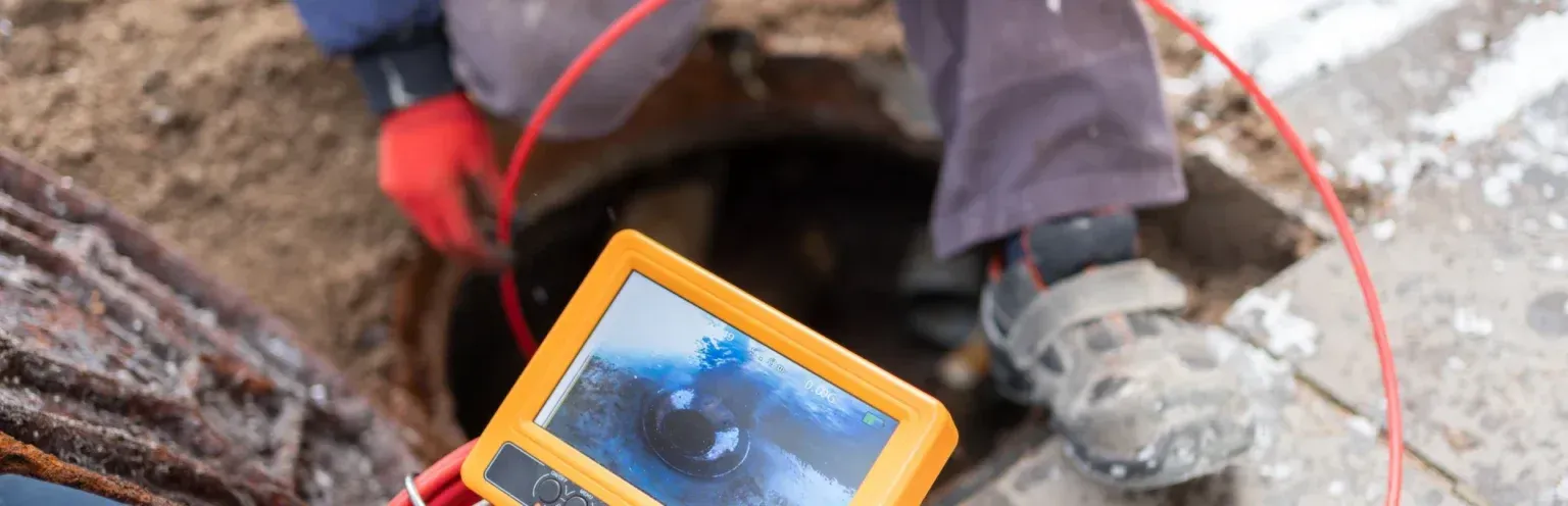 A person is using a camera to look into a hole in the ground.