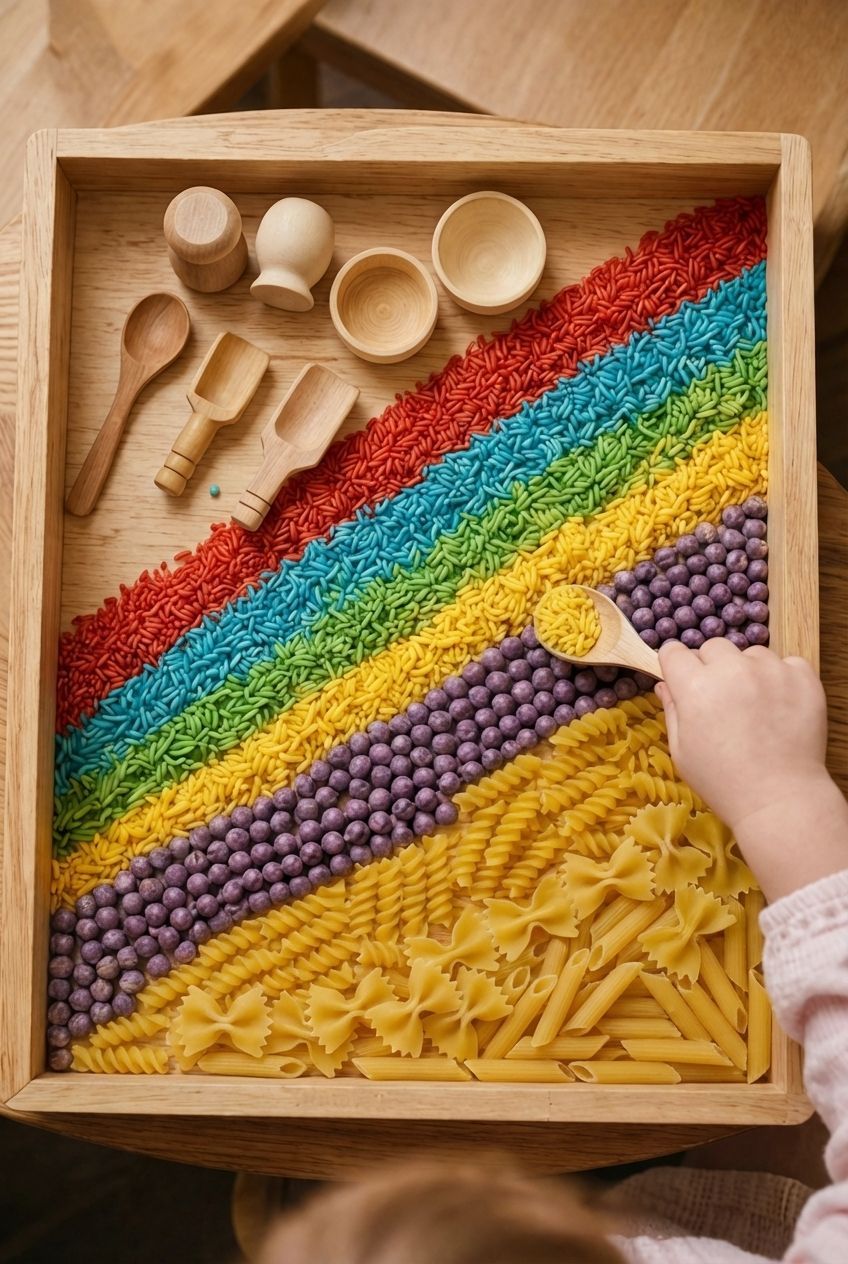 Montessori wooden sensory play kit with tray and tools for kids