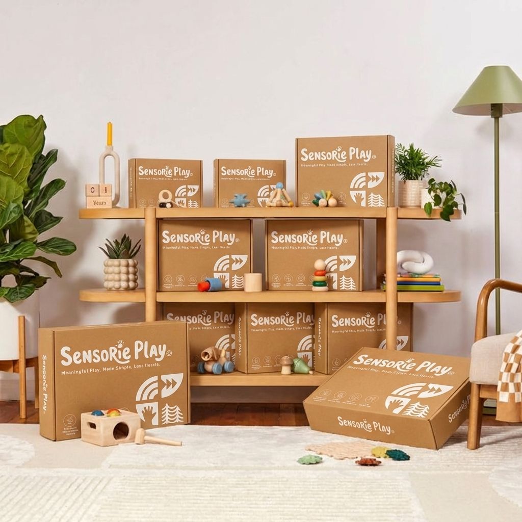 Sensorie Play sensory kits display with themed boxes for kids learning through play