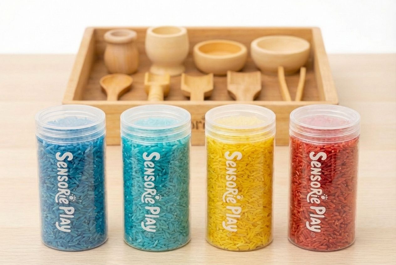 Dye rice set for kids color sorting and fine motor play with wooden tray