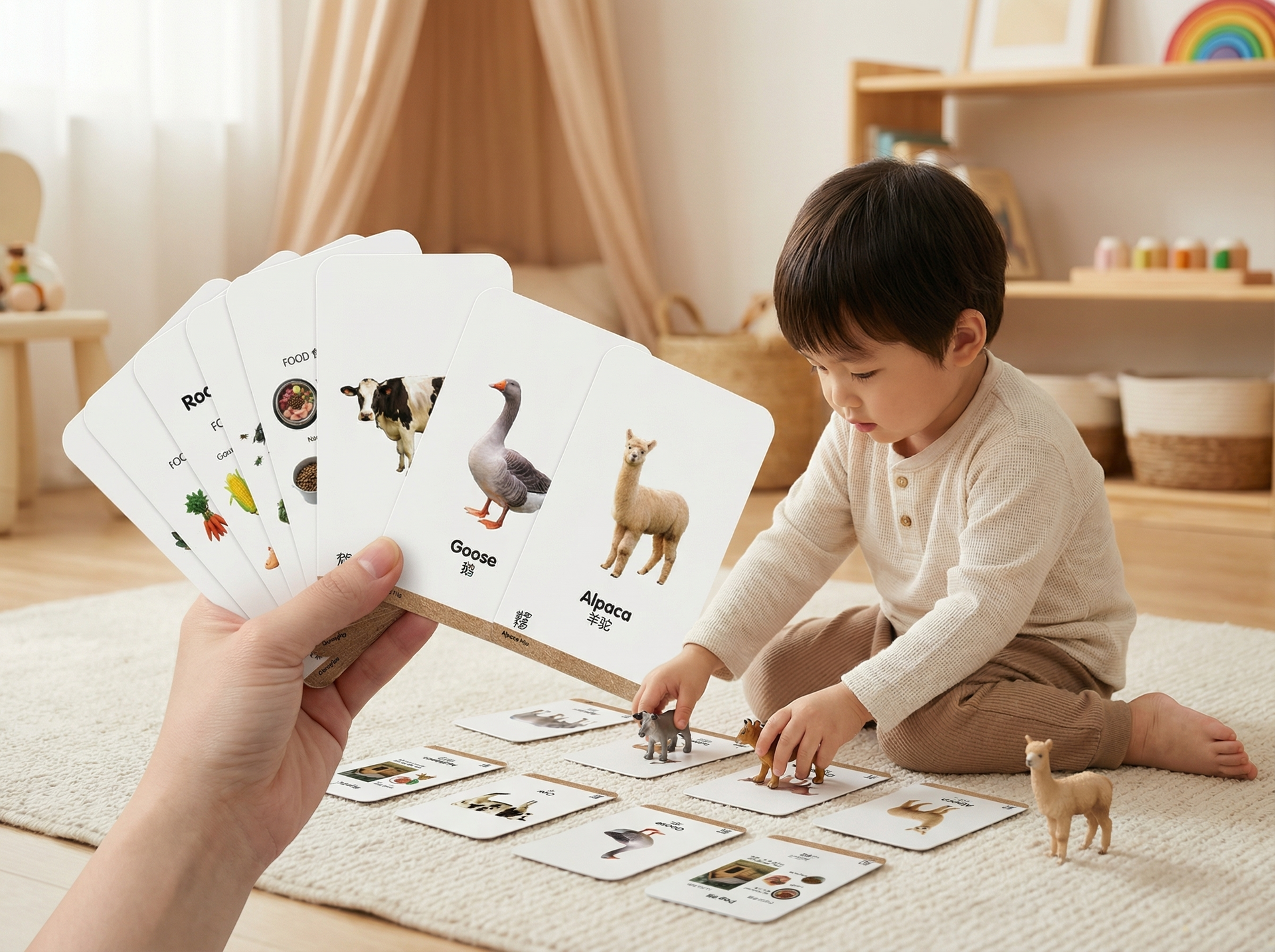 Kids learning with sensory flashcards for matching and vocabulary development