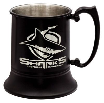 A Black Metal cup with Sharks On It  — Gala Trophies  In Wollongong, NSW 
