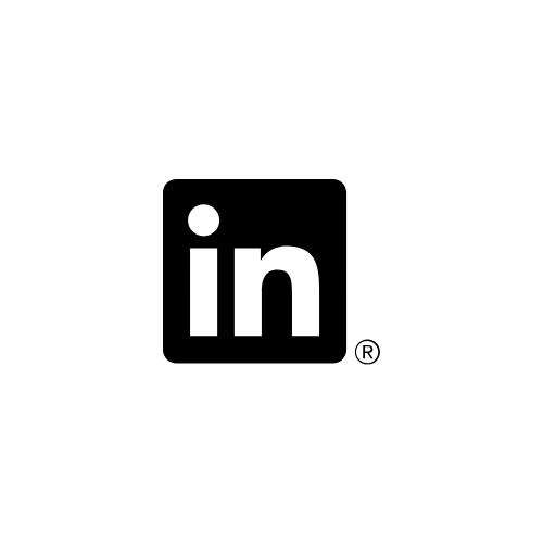 Logo LinkedIn : un « in » blanc et un point sur un fond carré noir avec le symbole d’une marque déposée.